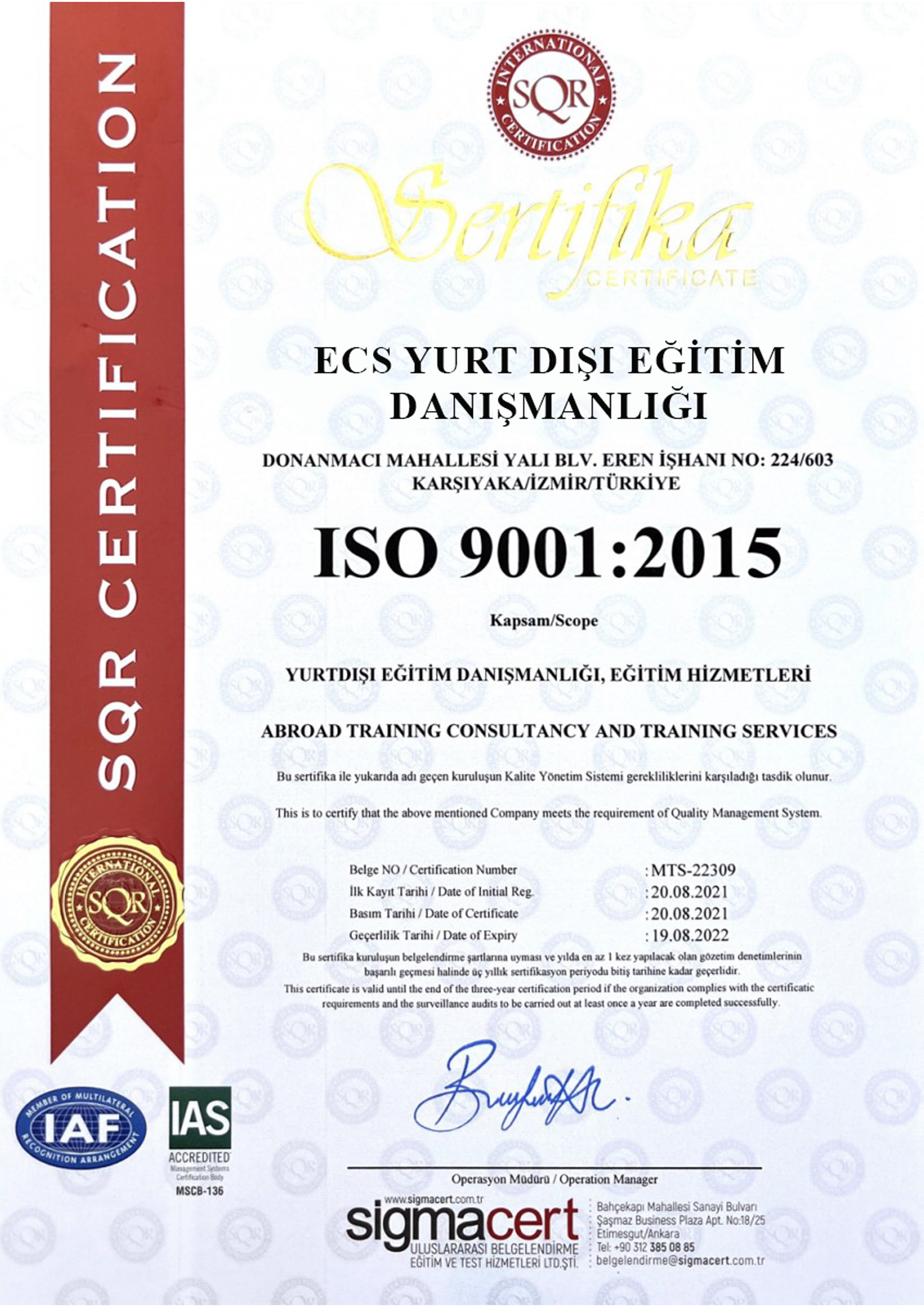 ISO 9001:2015 BELGESİ